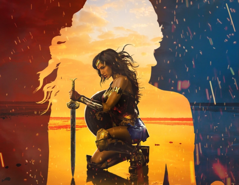 shield, fire, Diana, flame, beach, Batman v Superman Dawn of Justice, sea, ken, film, gauntlet, Wonder Woman, DC Comics, movie, armor, cinema, 1080P, spark
