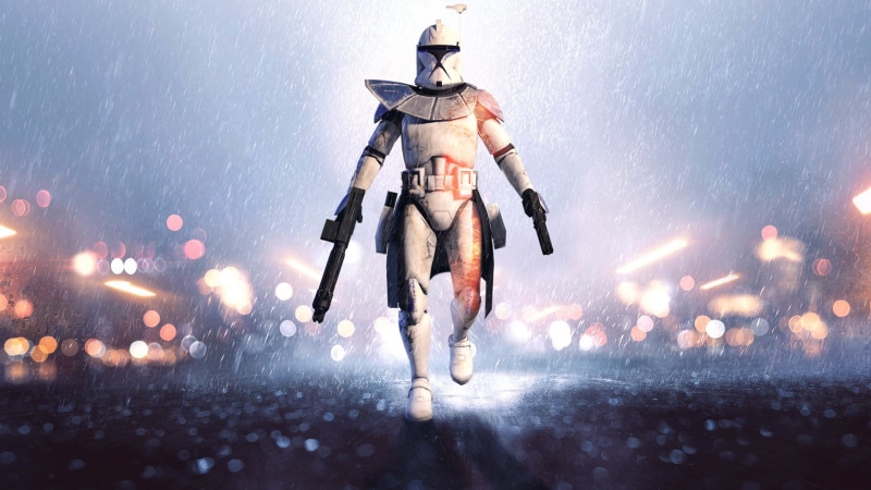 rear view, adult, full length, digital composite, 1080P, fantasy, illuminated, Star Wars Battlefront, Clone Trooper, motion, Star Wars, Soldier, outdoors
