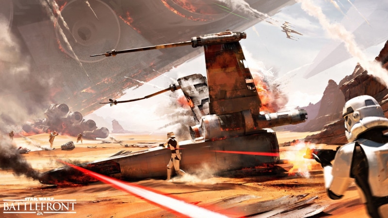 city, war, incidental people, Star Wars, burning, spaceship, stormtrooper, sky, video games, sign, sunlight, built structure, ruined, accidents and disasters
