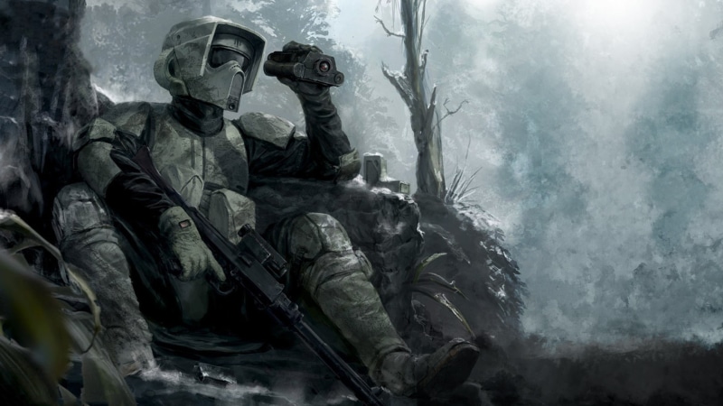 scout trooper, science fiction, gun, Star Wars, binoculars, Star Wars: Episode V - The Empire Strikes Back, war, soldier, 1080P, forest, video games, scouts
