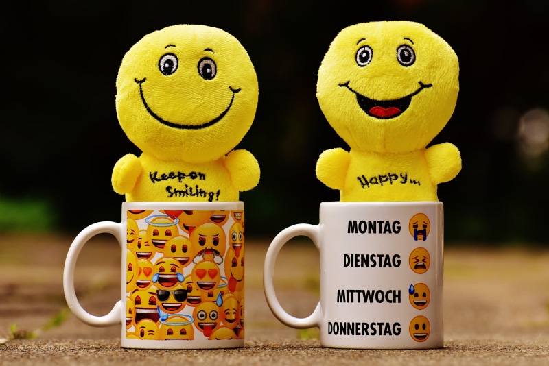 luck, ceramic, western script, yellow, human representation, text, white, mugs, toy, smiling, good mood, emoji, t, joy, cheeky, plush, feeling, no people