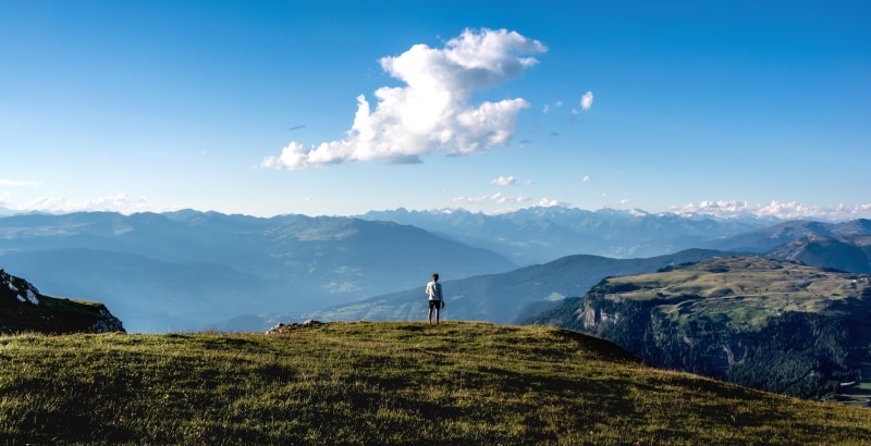 trip, mountains, environment, mountain, people, mountain ridge, daytime, man, outdoors, scenics - nature, clouds, mountain Peak, grass, landscape, sky