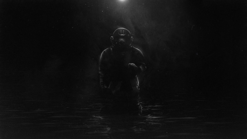 dark, divers, diving suits, Felix Soletic, monochrome, 1080P, underwater