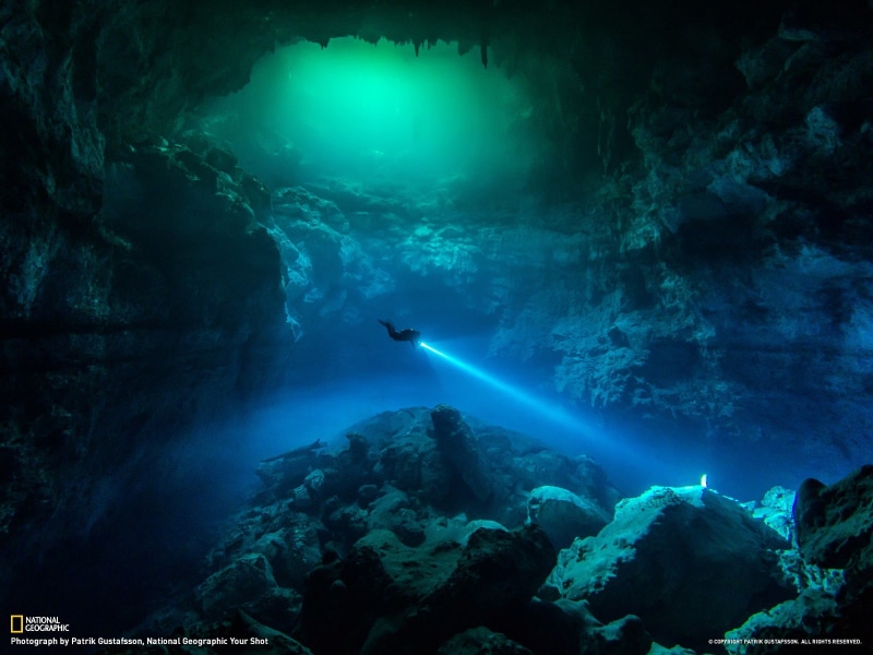 diving, rock - object, person, sea life, national, one person, animal wildlife, adventure, swimming, animal themes, undersea, geograph, marine, water, underwater