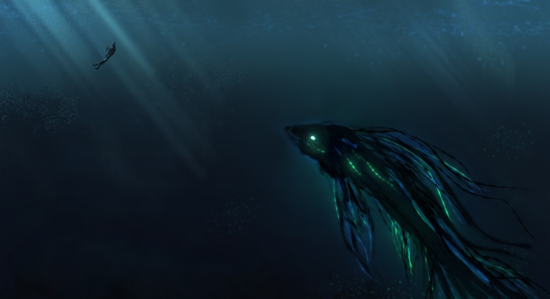 4K, Deep Sea, 5K, Scuba Diver, Giant creature