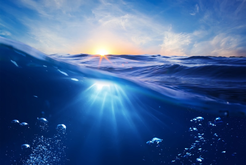 blue, cloud - sky, sunbeam, Ocean, underwater, Sea, cold temperature, snow, nature, outdoors, scenics - nature, lens flare, ice, sky, no people, 4k, rays