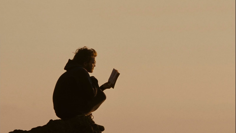 side view, technology, holding, silhouette, Christopher McCandless, adult, three quarter length, one person, leisure activity, movie scenes, men outdoors
