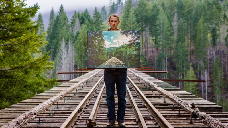 adult, nature, travel, bridge, black, trees, environment, men, forest, wood - material, connection, outdoors, front view, jeans, painting, green color