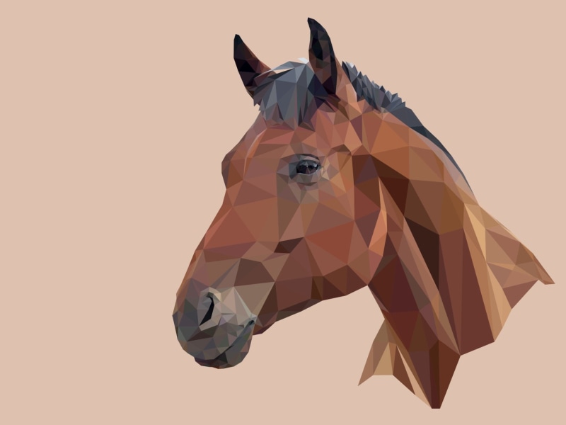 day, animal wildlife, indoors, Abstract, Low Poly, Facets, colored background, Minimalist, animal themes, white background, Horse, no people, 1080P, domestic animals