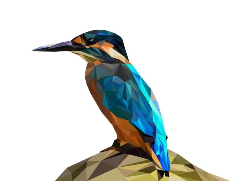 Low Poly, Digital Art, Polygon, Abstract, Kingfisher, Bird, Facets, 1080P