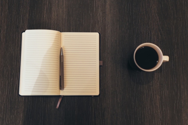 gray, notebook, 5K, note pad, indoors, black background, notepad, drink, directly above, crockery, copy space, studio shot, business, coffee, no people