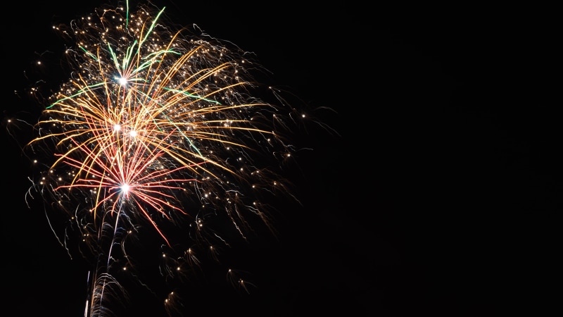 Fireworks, laburnum, low angle view, sparks, fireworks rocket, nature, glowing, turn of the year, light, new years day, explosion, copy space, firework display