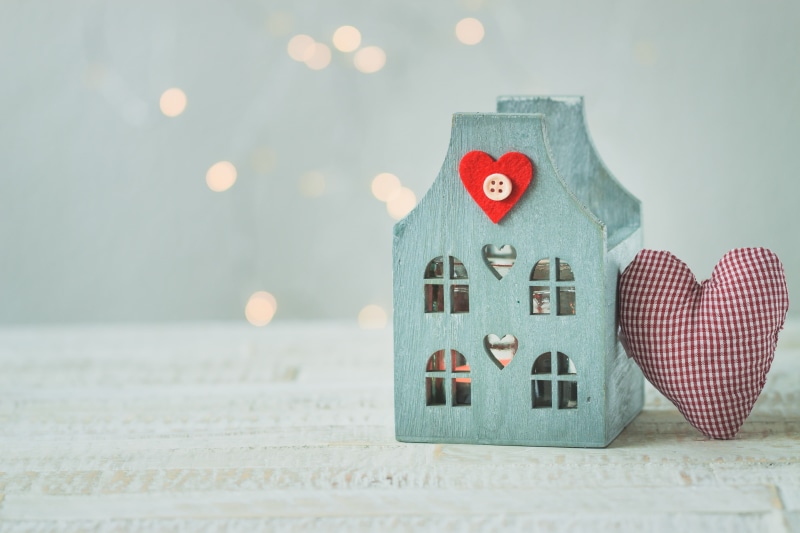 love, gift, emotions, background, blue, Valentines Day, house, Valentines day, heart, 4K, decor