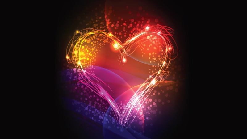 black background, colorful, abstract, 1080P, 3D Abstract, heart shaped