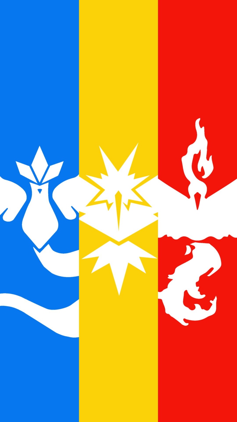 maple leaf, creativity, Pokemon Go, legendary birds, people, Articuno, blue, Moltres, Zapdos, logo, pokemon, red, 1080P, Team Mystic, phone, vibrant color