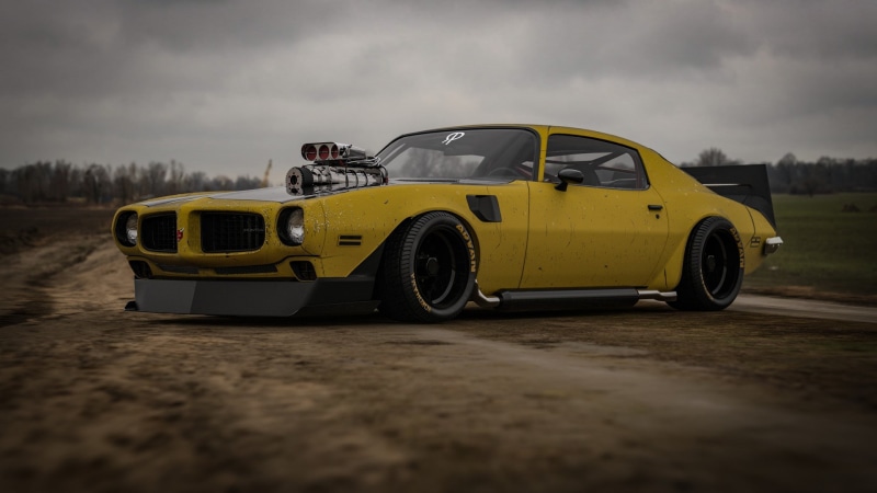 storm, road, car, land vehicle, yellow, retro styled, Rostislav Prokop, vehicle, road trip, selective focus, overcast, Pontiac Firebird, travel, Pontiac