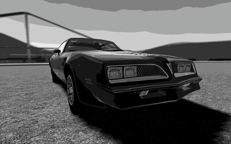 clear sky, land vehicle, day, mountain, outdoors, architecture, Garrys Mod, Pontiac, no people, sunlight, 1080P, retro styled, transportation, vintage car