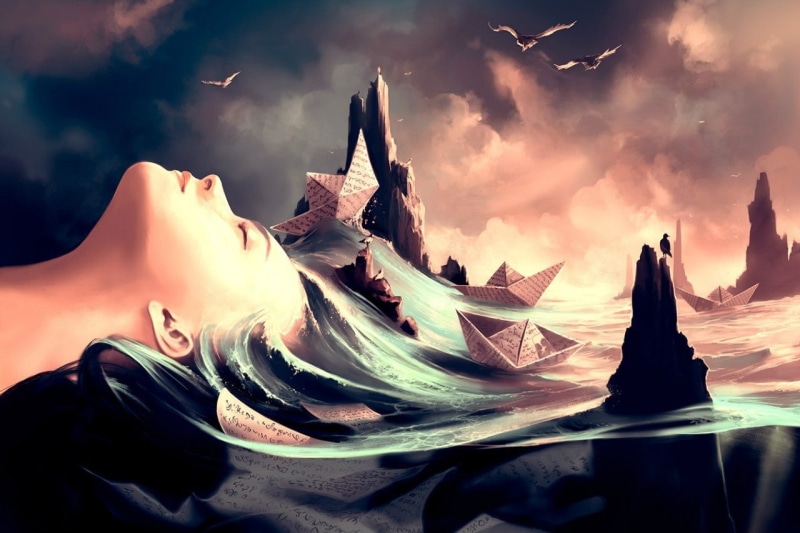 sunset, 720P, outdoors, AquaSixio, face, women, real people, cloud - sky, representation, paper boats, sky, day, closed eyes, beauty in nature, paper