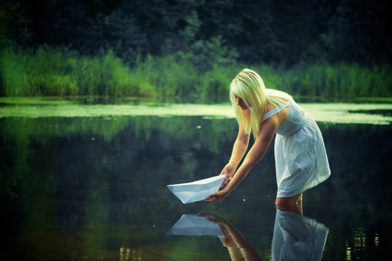 blonde, women, outdoors, blond hair, hairstyle, model, one person, reflection, long hair, trees, bare shoulders, skirt, standing, three quarter length