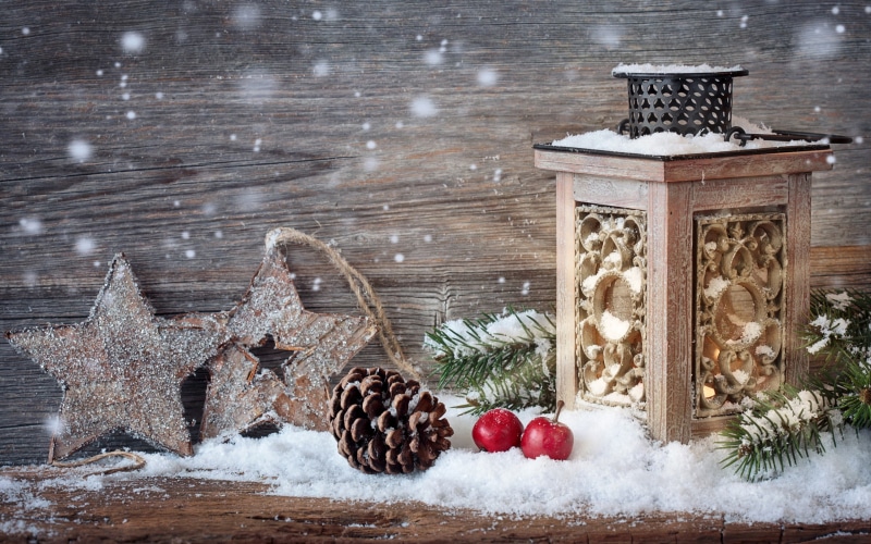 lantern, 2K, stars, New Year, cones, Christmas, snow