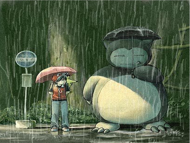 totoro, stop, snorlax, 720P, umbrellas, rain, pokemon, bus, parody