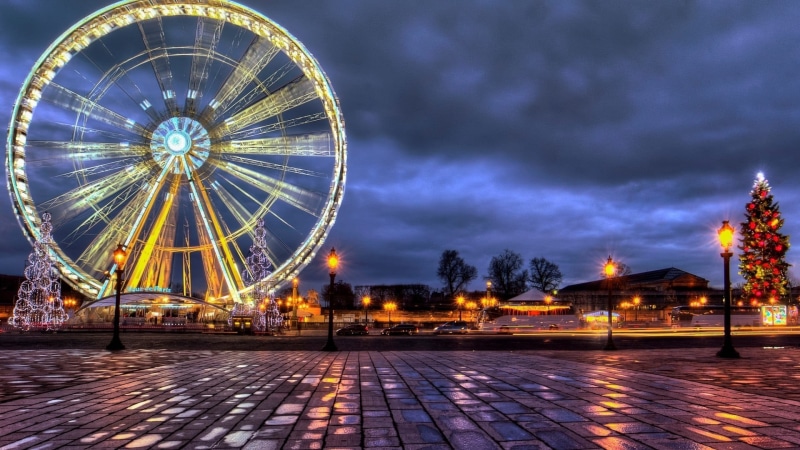 travel, outdoors, arts culture and entertainment, blue, amusement park ride, nature, Paris, travel destinations, paving stone, no people, city, Christmas