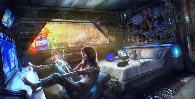 bedroom, 1080P, tech, Futurism, cyberpunk