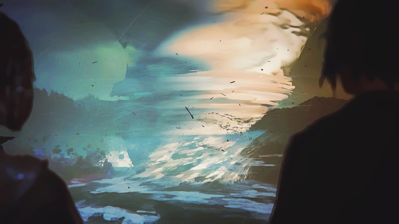 water, rear view, body, women, headshot, sea, real people, 1080P, adult, leisure activity, art and craft, day, two, Life Is Strange, two people