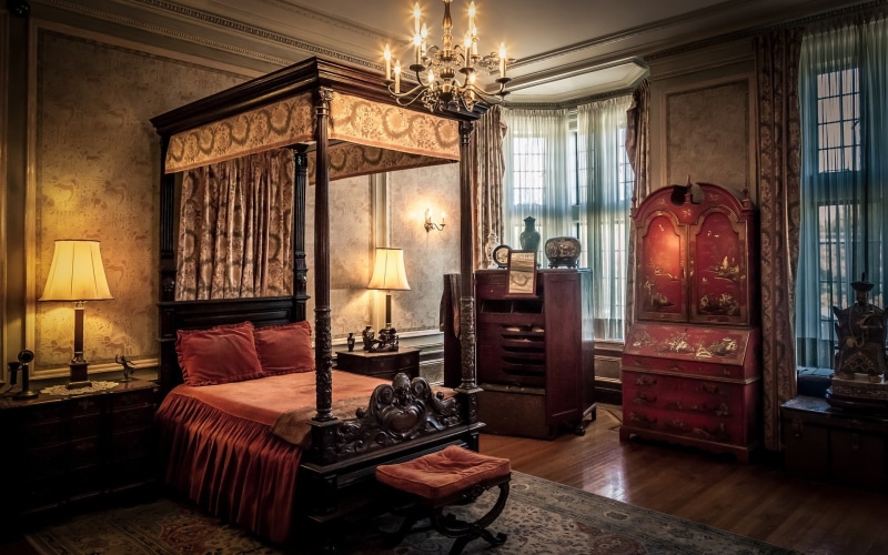 Style, Bedroom, Window, Retro, Lamp, Chandelier, Bed, 1080P