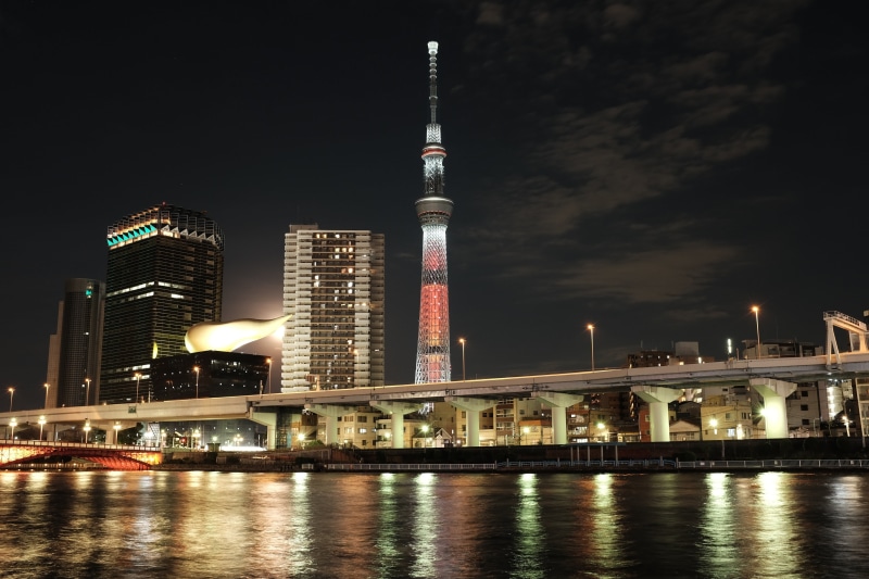 famous Place, ãã¤ã, skyscraper, chrome, fujifilm, moon, city, Disney, night  sky, photography, cloud, river, æ  æ, cityscape, ãã, tokyo sky tree, building Exterior