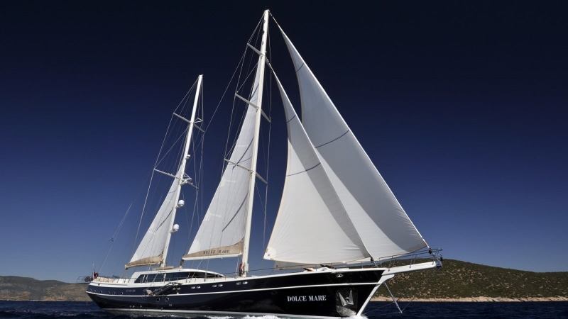 luxury, sail, 720P, day, pole, sky, canvas, white, mode of transportation, mast, sailing ship, travel, transportation, black, boat, water, outdoors, yacht