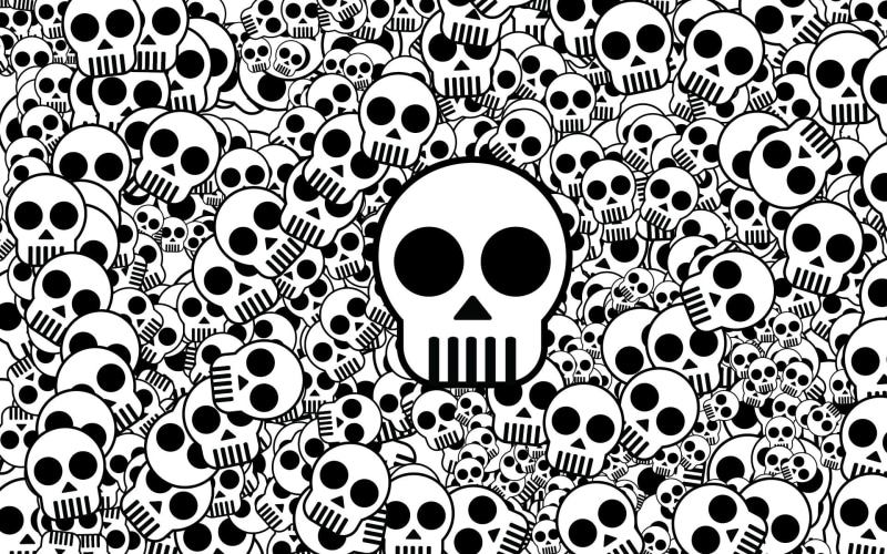 abstract, skulls, pattern, black, white, 1080P, skull, illustration
