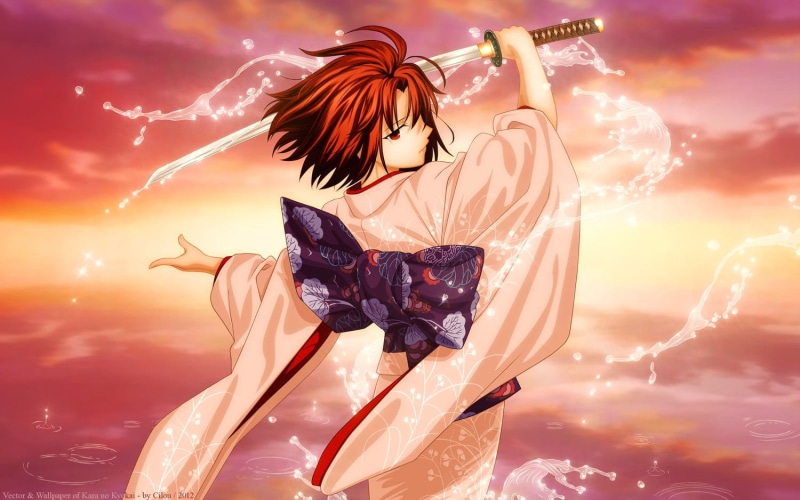 adult, animal wildlife, digital composite, katana, young adult, Ryougi Shiki, 720P, one person, Kara no Kyoukai, beautiful woman, bird, clothing, outdoors