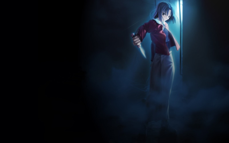 night, smoke - physical structure, nightlife, indoors, activity, anime, 1080P, Ryougi Shiki, Type-Moon, sports clothing, anime girls, standing, black background