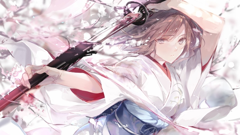 close-up, plant, Shiki Ryougi, flower, freshness, Fate Series, nature, Girl, people, 1080P, indoors, clothing, Katana, flowering plant, science, healthcare and medicine