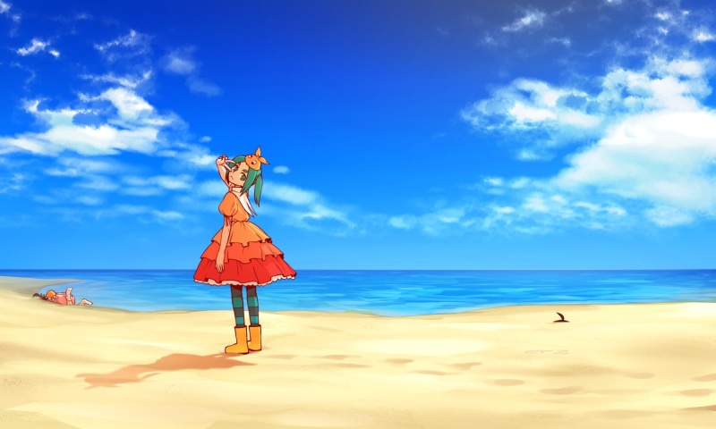horizon over water, land, cloud - sky, idyllic, beach, 1080P, sunlight, day, nature, sea, Monogatari Series, tranquil scene, Ononoki Yotsugi, sky, water