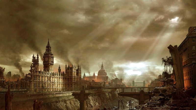 city, outdoors, London, travel, cloud - sky, the past, tourism, building, architecture, apocalyptic, building exterior, sky, built structure, belief, place of worship