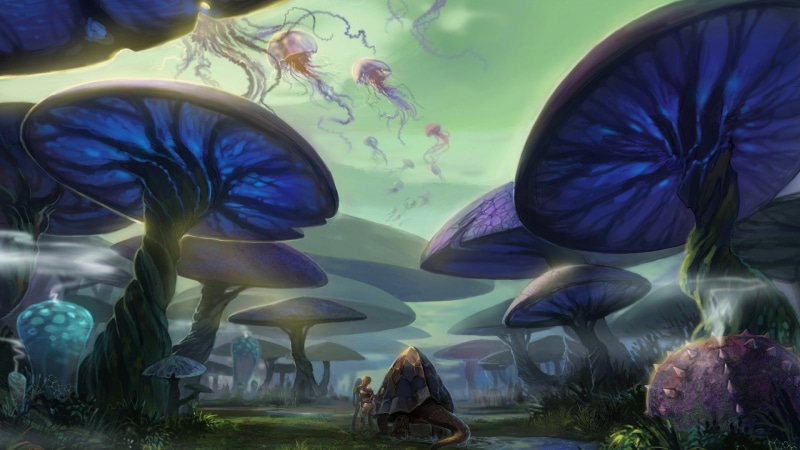 fantasy art, 1080P, jellyfish, magic mushrooms