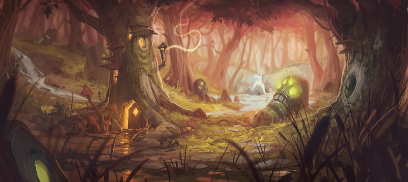 magic, nook, 4K, forest, wood, rocks, shadow, peacefull, grass, stream, lights, door, window, house, stone, radiation, teeth, face, chimneys, mushroom