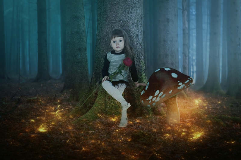 land, girl, girls, real people, leisure activity, child, casual clothing, night, dream, fairytale, magic, mysterious, full length, one person, outdoors