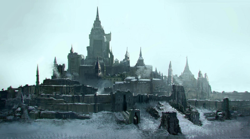 1080P, fantasy art, snow, castle, city, architecture, fantasy city
