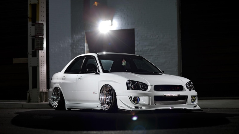 white color, street, land vehicle, architecture, JDM, no people, tuning, stationary, built structure, Subaru, Stance, mode of transportation, headlight