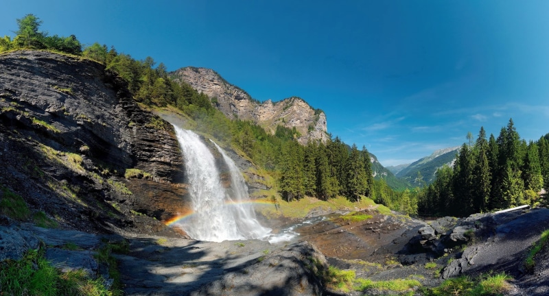 power in nature, Alps, rock, tree, mountain, France, solid, forest, summer, scenics - nature, rainbows, flowing water, no people, non-urban scene, nature
