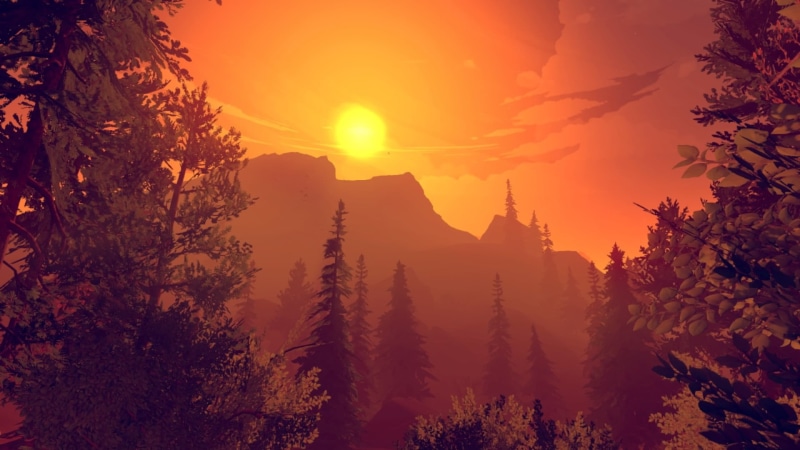 sunbeam, sunset, coniferous tree, mountain, non-urban scene, growth, scenics - nature, tree, forest, land, outdoors, sky, orange color, tranquil scene