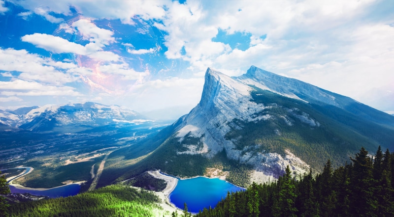 forest, sky, mountain chain, 1080P, lake, futuristic, landscape