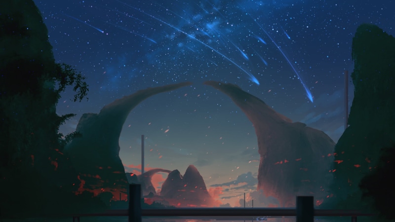 mountain chain, sky, Kimi no Na Wa, stars, 1080P, space, night sky, artwork