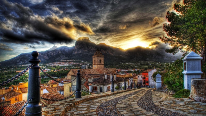 architecture, way, building, scenery, sky, street, cloud - sky, nature, chain, belief, beautiful, outdoors, road, religion, no people, 4K, built structure