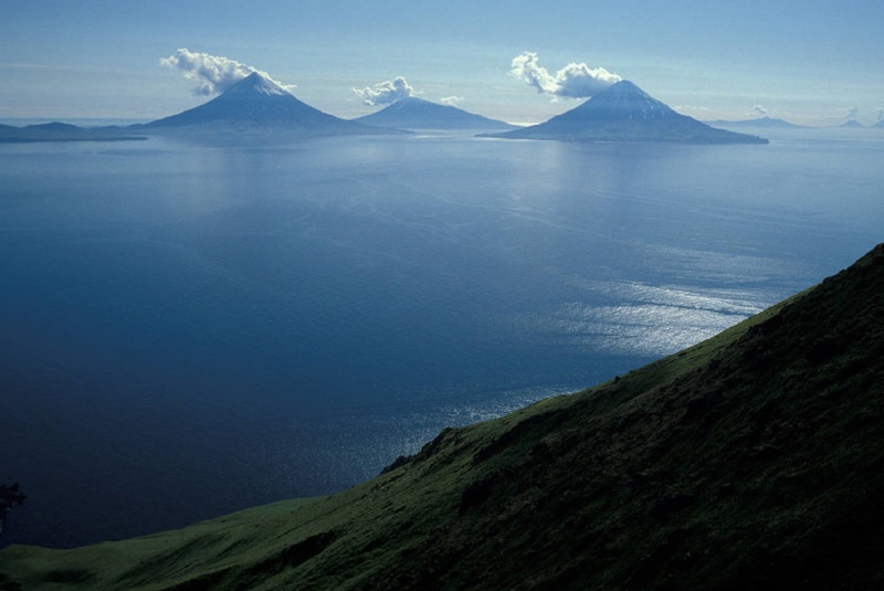aleutian islands, winter, islands, no people, aerial, water, sky, beauty in nature, alaska, large, landscape, scenics - nature, tranquil scene, chain, mountain range