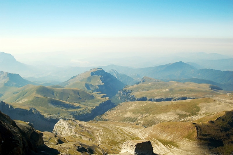 mountains, travel, view, monte perdido, tranquility, natural canyon, pyrenees, sky, idyllic, mountain ridge, day, remote, from the heights, green, 1080P