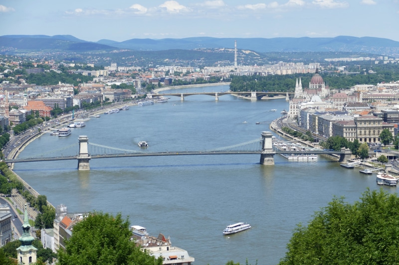 building, city, high angle view, hungary, no people, danube, building exterior, chain bridge, outdoors, view, river, capital, cityscape, bridge, built structure